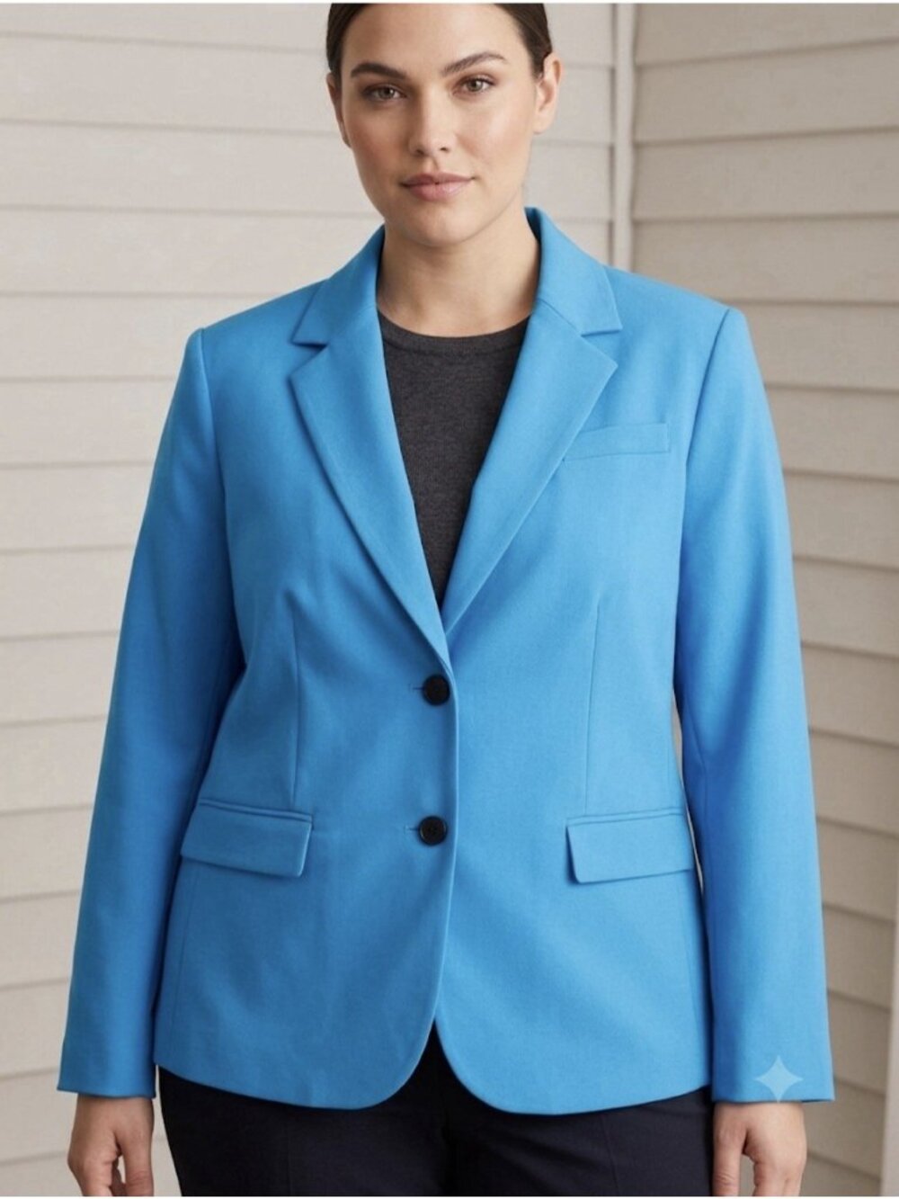 Calvin Klein Suit Jacket Blazer 14W 14 W Turquoise Blue Classic 2 Button Stretch